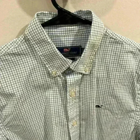 Vineyard Vines Kids Whale Shirt Button Down Checkered Blue White Size M (12-14) - Picture 3 of 6